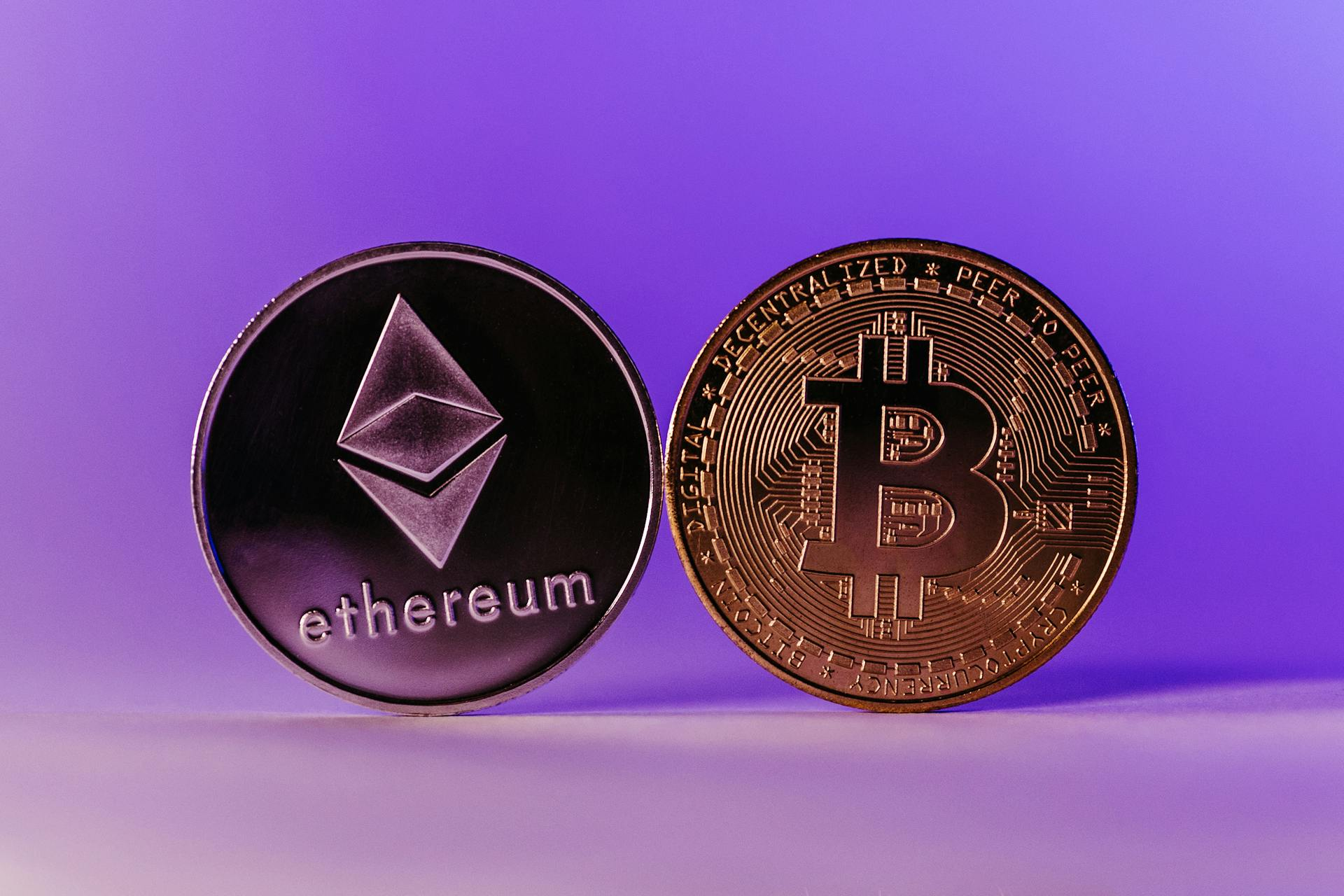 Bitcoin and Ethereum coins
